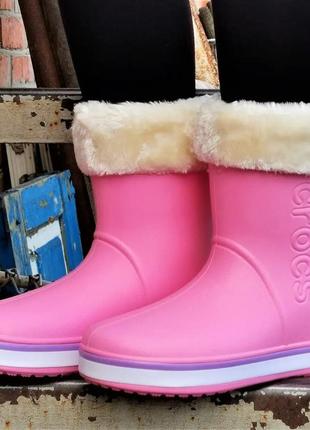 Жіночі гумові напівчоботи crocs рожеві чоботи крокси теплі зимові (розміри: 36)7 фото