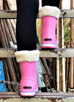 Жіночі гумові напівчоботи crocs рожеві чоботи крокси теплі зимові (розміри: 36)9 фото
