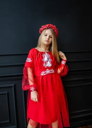 Платье вышиванка красная фатин2 фото