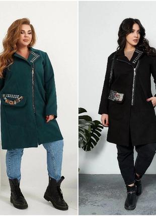 Теплое осеннее пальто женское турецкий кашемир с красивой фурнитурой размеры батал