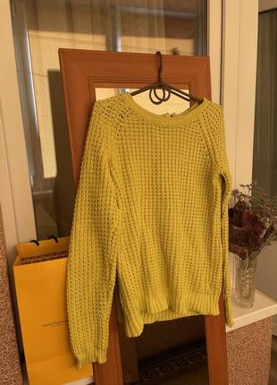 Женский вязаный свитер худи желтый