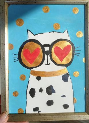 Інтер`єрна картина кіт, котик, акрилом, постер, ручна робота, подарунок1 фото
