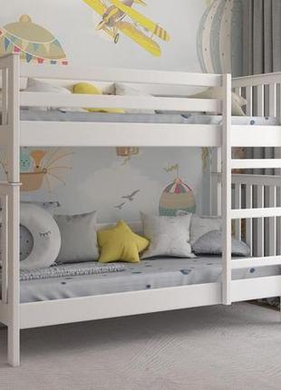 Дитяче дерев'яне двоярусне ліжко фенікс 90х200 біле