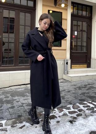 Пальто кашемир демосезон черное пальто на подкладке