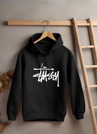 Женский худи на флисе оверсайз oversize stussy стусси чорный