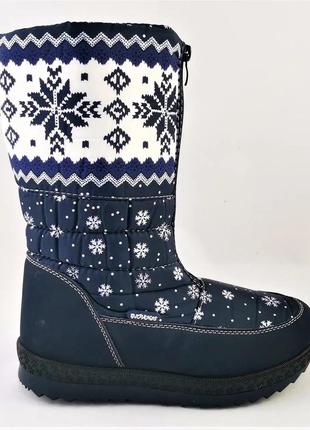 Зимові жіночі дутики чоботи на хутру теплі сині (розміри: 36)8 фото