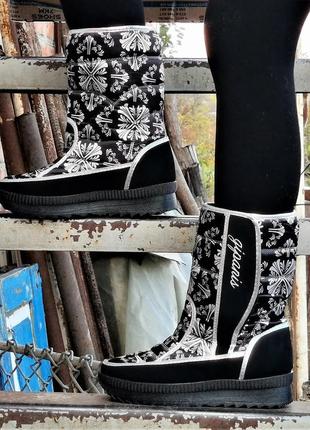 Зимові жіночі дутики чоботи на хутру теплі чорні (розміри: 37)6 фото