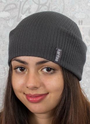 Вязані шапки для підлітків - біні сірий mod 92 фото
