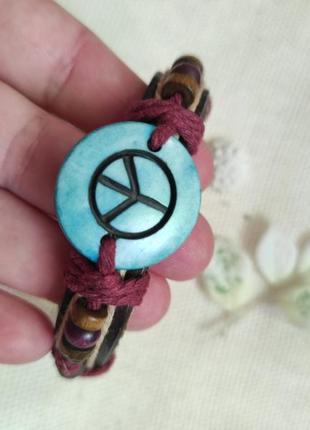 Актуальний шкіряний браслет peace,мир,з намистинами