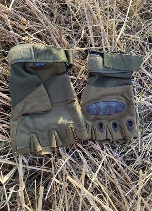 Безпалі рукавички комбат олива2 фото