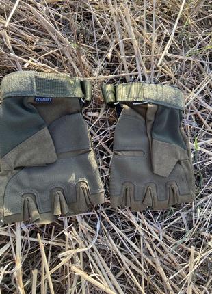 Безпалі рукавички комбат олива3 фото
