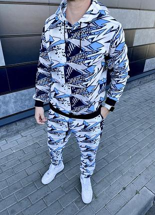 Чорно білий чоловічий спортивний костюм теплий на флісі