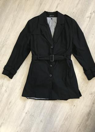 Черный утепленный укороченный тренч xxl-xxxl пальто в стиле зара, zara, mango, h&m, mohito, massimo duty