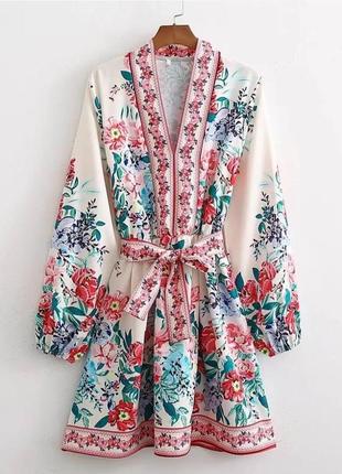 Шикарное платье миди, вышиванка🌼бохо🌸кантри, цветочный принт shein( 36-38 размер)3 фото