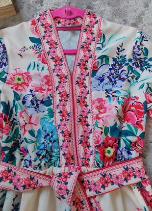 Шикарное платье миди, вышиванка🌼бохо🌸кантри, цветочный принт shein( 36-38 размер)9 фото