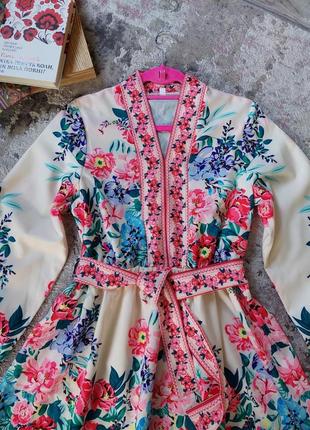 Шикарное платье миди, вышиванка🌼бохо🌸кантри, цветочный принт shein( 36-38 размер)6 фото