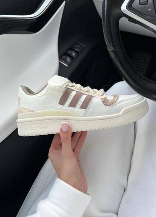 Женские кроссовки кожаные adidas forum 84 low white brown адидас форум низкие4 фото