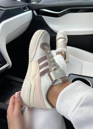 Женские кроссовки кожаные adidas forum 84 low white brown адидас форум низкие6 фото