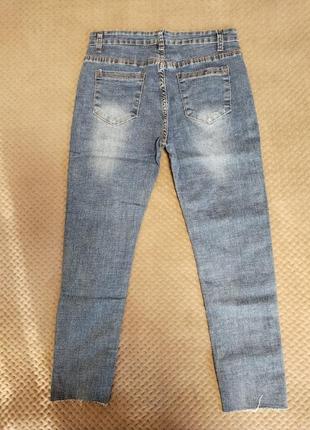 Женские синие джинсы с потертостями shein7 фото