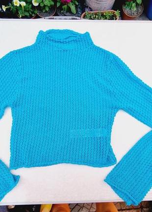 Свитер zara голубой женский вискозный укороченный сеточка свитер