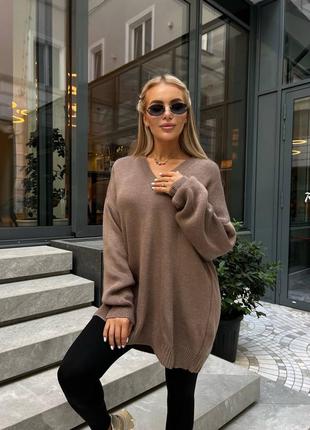 Шикарная тёплая вязаная туника свободная оверсайз бежевая бордовая коричневая платье свитер кофта джемпер рубашка кардиган костюм пальто пуховик