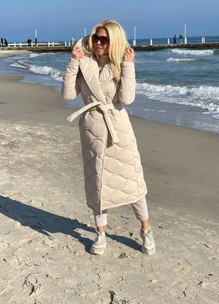 Пальто беж бежеве на запах стьобане тепле зимове