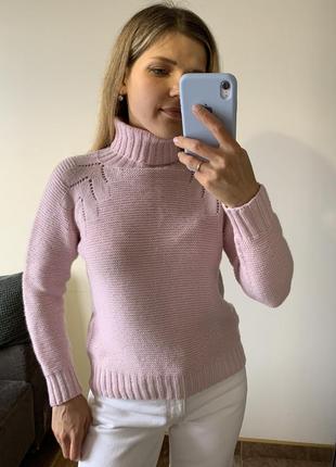 Р. xs свитер с горловиной, гольф вязаный розового цвета регланом1 фото