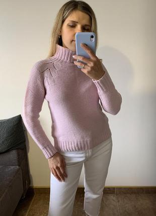 Р. xs свитер с горловиной, гольф вязаный розового цвета регланом9 фото