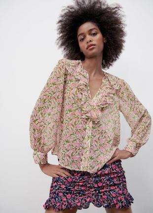 Zara шифонова сорочка в квіточку4 фото