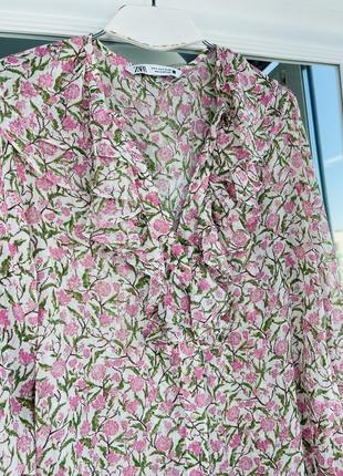 Zara шифонова сорочка в квіточку8 фото