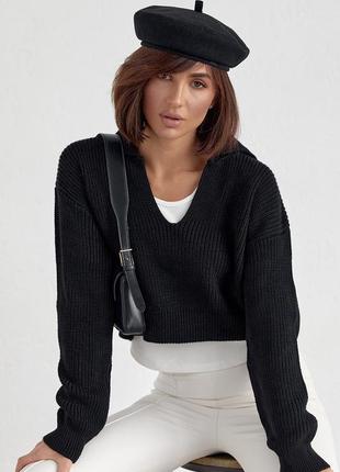 Комплект-двійка з в'язаним пуловером та майкою пуловер чорний білий молочний коричневий бежевий кофта в’язана джемпер светр укорочений4 фото
