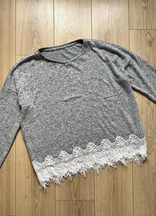 Сірий пуловер з мереживом george віскоза 🛍️1+1=3🛍️