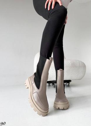 Шикарные женские демисезонные высокие ботинки челси, натуральная кожа3 фото