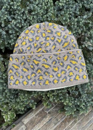 Німеччина стильна шерстяна merino wool шапка біні леопардовий принт м’яка жіноча5 фото