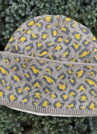 Німеччина стильна шерстяна merino wool шапка біні леопардовий принт м’яка жіноча2 фото