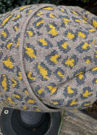 Німеччина стильна шерстяна merino wool шапка біні леопардовий принт м’яка жіноча4 фото