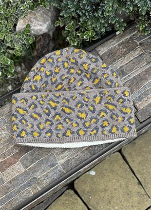 Німеччина стильна шерстяна merino wool шапка біні леопардовий принт м’яка жіноча3 фото