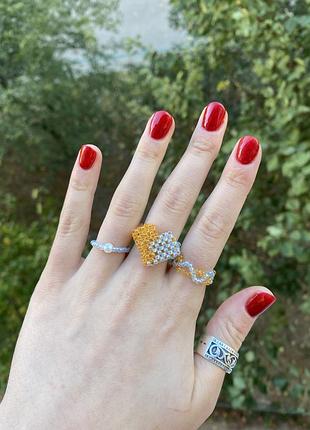 Набор желто голубых перстней ручной работы