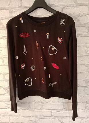 Свитер реглан кофта джемпер женский с камушками аппликацией м-л