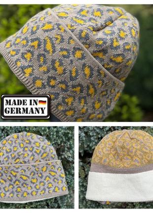 Німеччина стильна шерстяна merino wool шапка біні леопардовий принт м’яка жіноча1 фото