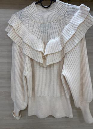 Молочний светр з рюшами вовняний светр h&m молочный свитер с оборками свитер с воланами свитер с рюшами шерстяной свитер экрю4 фото