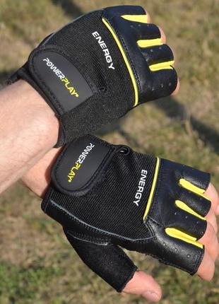 Перчатки для фитнеса спортивные тренировочные для тренажерного зала powerplay 9058 черно-желтый m va-336 фото
