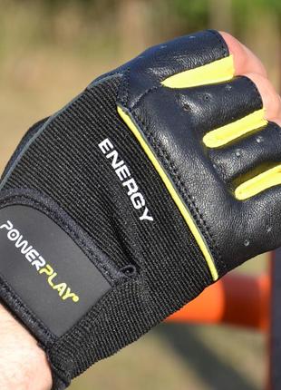 Перчатки для фитнеса спортивные тренировочные для тренажерного зала powerplay 9058 черно-желтый m va-332 фото