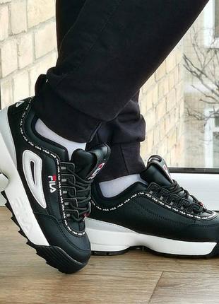 Кроссовки fila disruptor черные женские кожаные (размеры: 36,37,38,39,40)