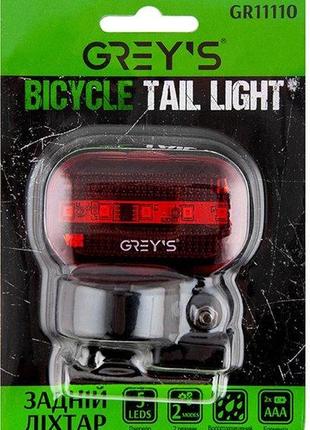 Велосипедний задній ліхтар grey's 5хleds габарит gr11110 вологовідштовхувальний корпус 2 режими роботи кріплення4 фото