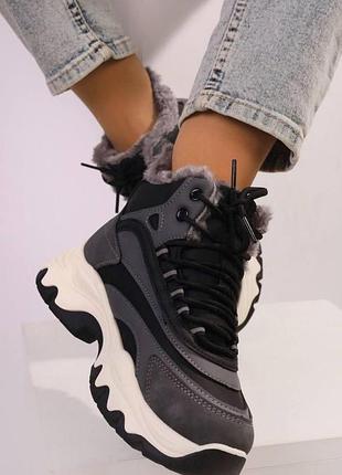 Черевики зимові жіночі black/grey  маломірять! р.39