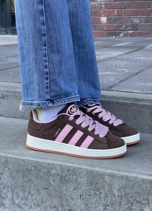 Женские кроссовки коричневые adidas campus 00s dust cargo clear pink