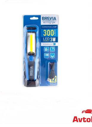 Brevia led інспекційна лампа 3w cob+1w led 300lm, 2000mah, microusb, блістер