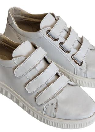 Жіночі шкіряні кеди на липучках білого кольору демісезонні 36-41, виготовлення від виробників