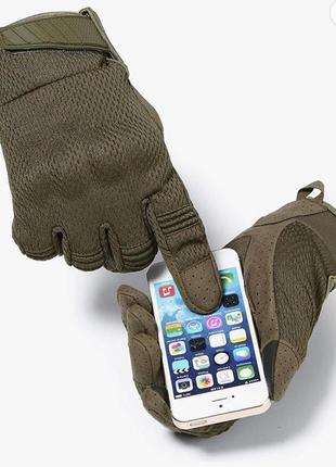 Стрелковые тактические полнопалые перчатки wtactful сеточка с защитой мультикам/олива...